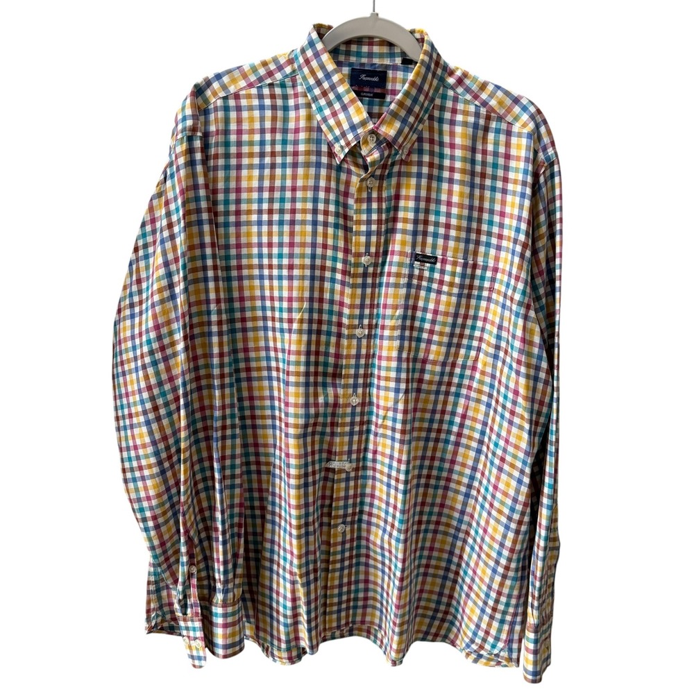 VTG Faconnable Classique Mens Multi Color Gingham Check Button Down Shirt XL
